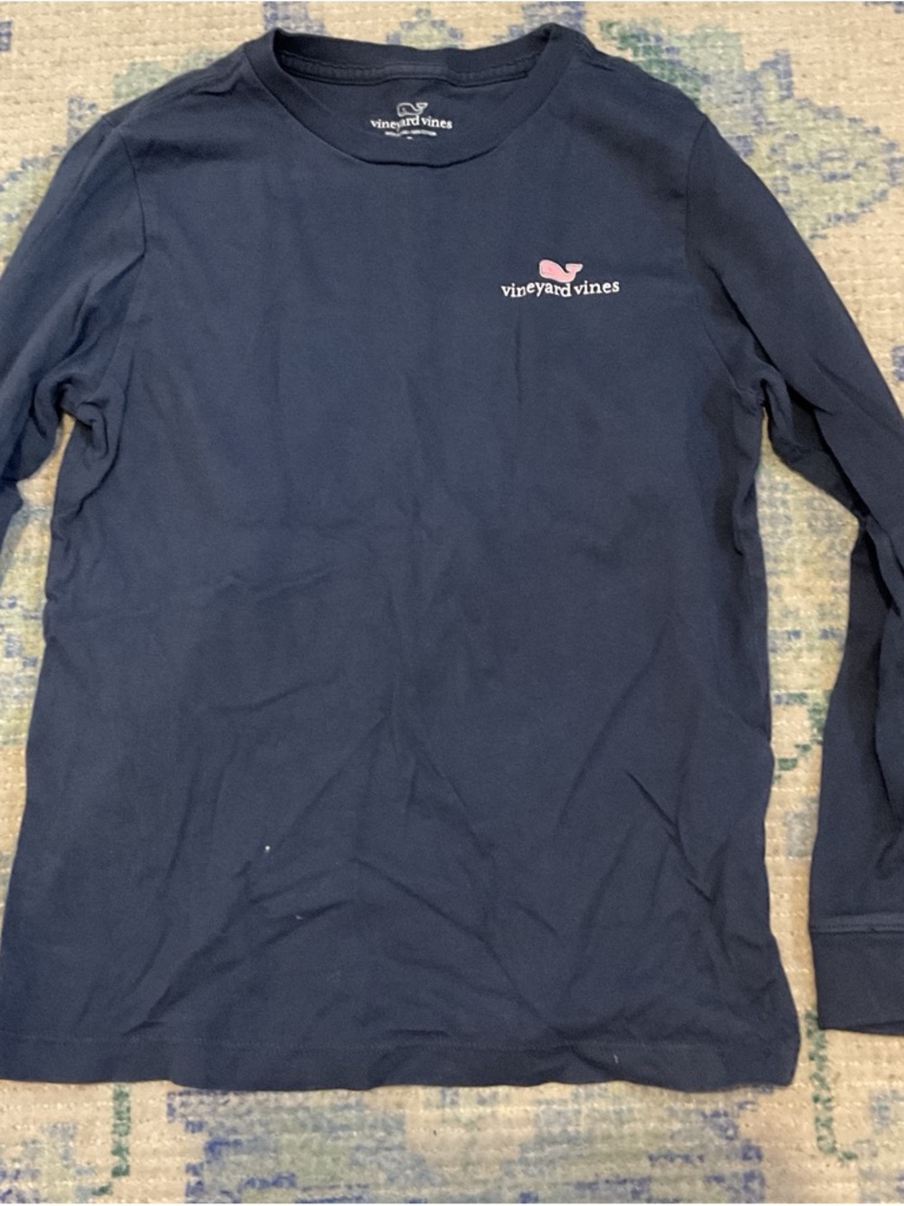 Vineyard Vines Navy Long Sleeve Tee with Pink Whale